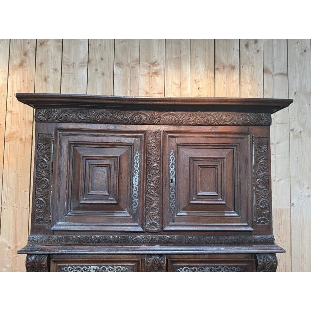 Renaissance Two-Part Cabinet in Carved Oak For Sale - Image 3 of 8