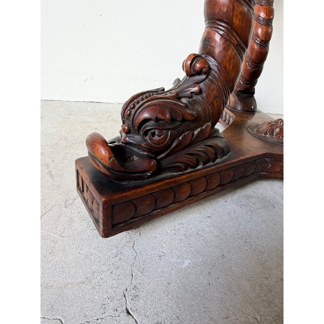 19th Century French Carved Dolphin Base Marble Top Center / Accent Table/ Sikld For Sale - Image 9 of 12