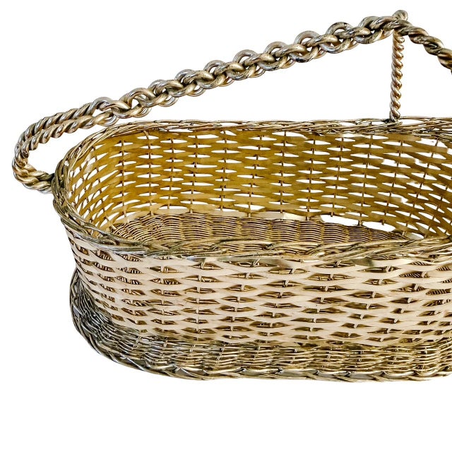 Vintage Woven Silver-Plated Wire Wine Bottle Basket Caddy & Sommelier Basket For Sale - Image 4 of 14