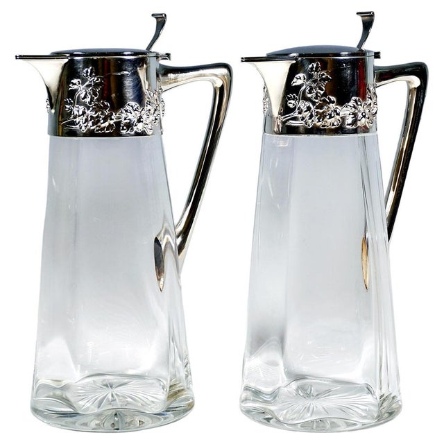 Silver Art Nouveau Glass Decanters with Silver Mounts from Wilhelm Binder, Germany, 1890s, Set of 2 For Sale - Image 8 of 8
