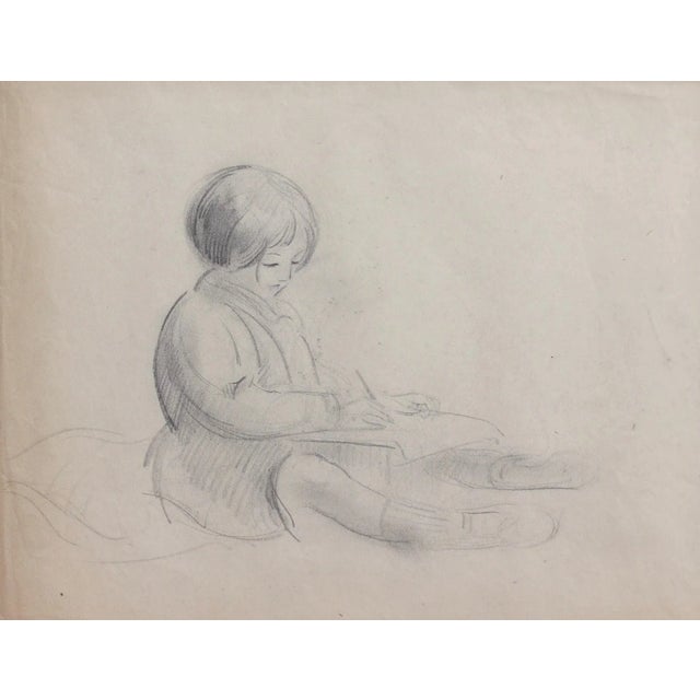 Guillaume Dulac, Portrait of a Young Girl Writing, 1920s, Pencil on Art Paper For Sale - Image 12 of 12