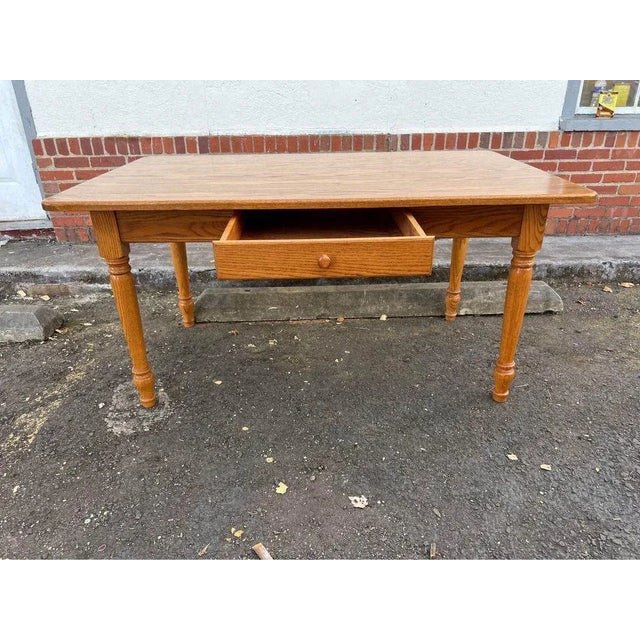 Amish Vintage Handcrafted Solid Oak Dining Table With One Drawer. For Sale - Image 4 of 10