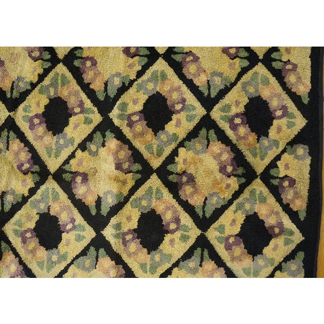 Beige Unusual Diamond Grid and Floral Pattern Antique American Hooked Rug For Sale - Image 8 of 11