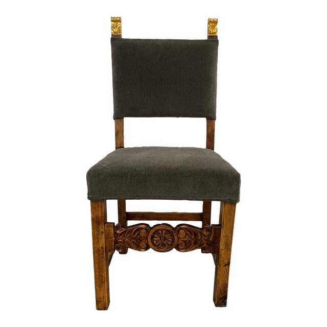19th Century Spanish Baroque Giltwood & Mohair Upholstered Side Chair For Sale