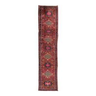 Vintage Persian Handmade Red Tribal Wool Runner For Sale