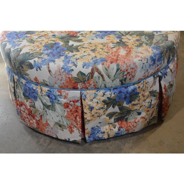 1990s Round Colorful Blue Pink Yellow Floral Cocktail Ottoman For Sale - Image 6 of 10