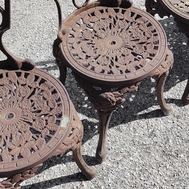 Cast Iron Patio Garden Table and Chairs, Set of 5 For Sale - Image 16 of 18