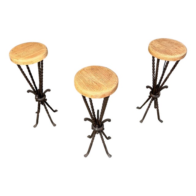 Vintage French Wrought Iron Bar Stools, 1960s, Set of 3 For Sale