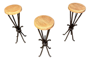 Vintage French Wrought Iron Bar Stools, 1960s, Set of 3