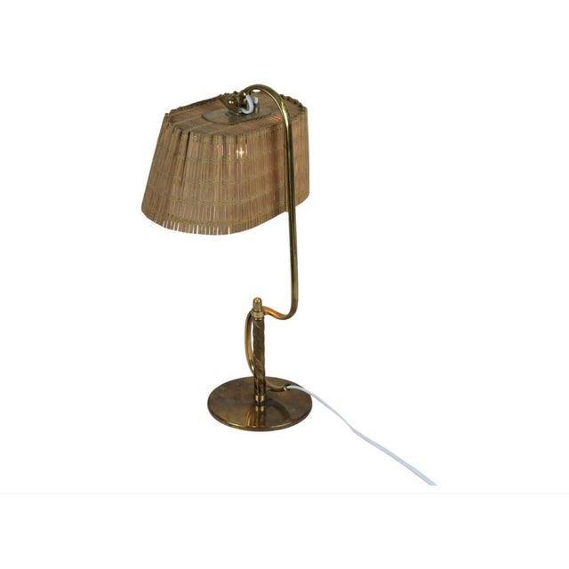 Rare Paavo Tynell 'S' Table Lamp 9202 in Full Brass & Rattan Shade For Sale In San Francisco - Image 6 of 7
