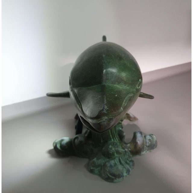 Green Bronze Dolphin Coffee Table with Oval Glass Top, 1970s For Sale - Image 8 of 14