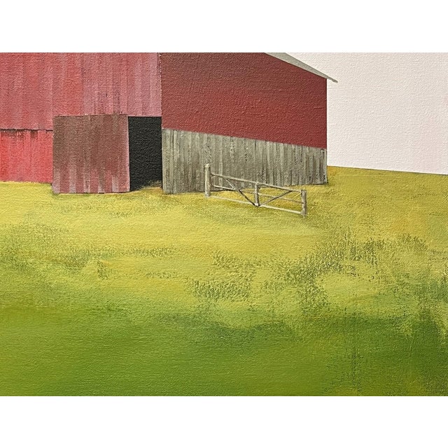 Summit County Barn by Justin Wheatley | Acrylic on Canvas Red Barn With Green Field For Sale - Image 10 of 10