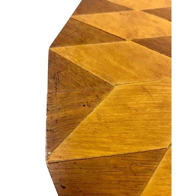 Vintage Texas Folk Art Marquetry Starburst Pedestal End Table | Handcrafted Geometric Inlay | Southwestern Style For Sale - Image 6 of 18