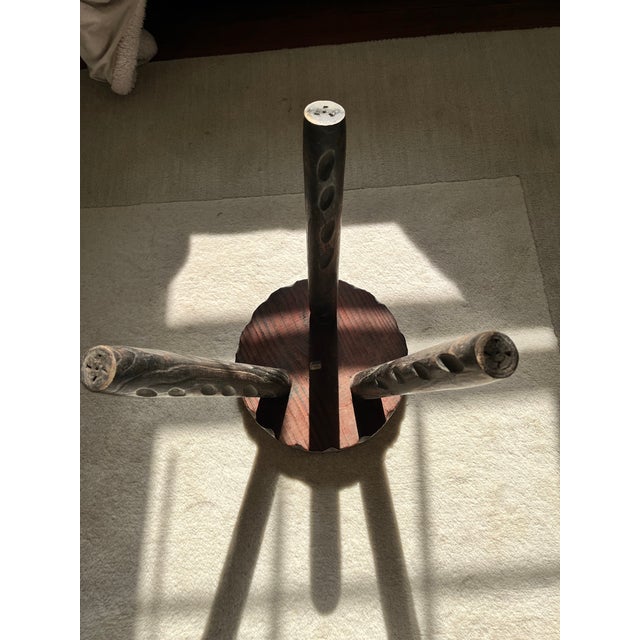 Mid 20th Century Vintage Handcrafted Brutalist Wooden Tripod Stool For Sale In New York - Image 6 of 10