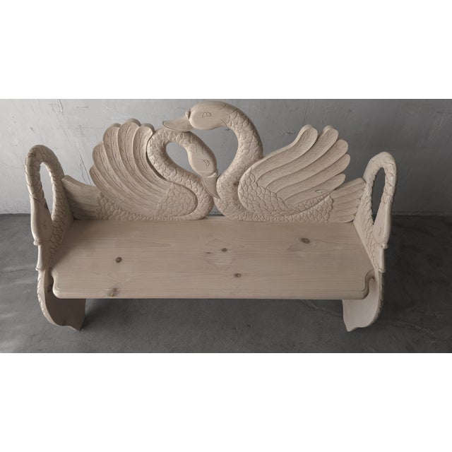 Vintage Hand Carved Pine Swan Motif Bench For Sale - Image 4 of 10