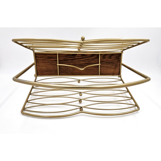 Wood MCM Lacquered Brass & Teak Wood Magazine Lp Newspaper Rack Holder For Sale - Image 7 of 10