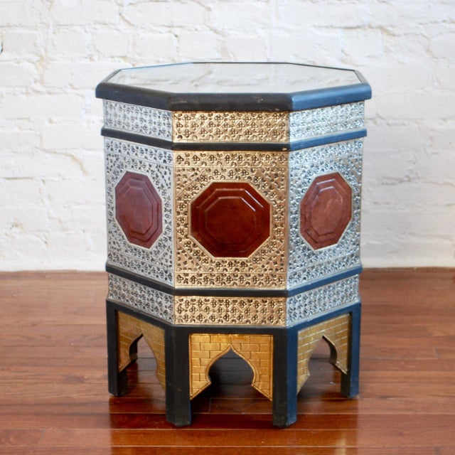 Moroccan Metal & Leather Side Table For Sale - Image 5 of 7