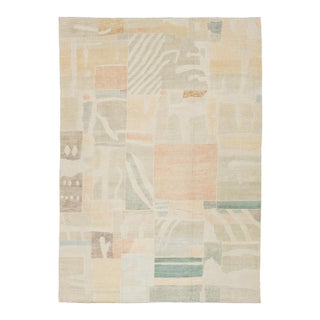 Contemporary Handmande Modernist Abstract Wool Rug in Muted Pastel Color Block For Sale
