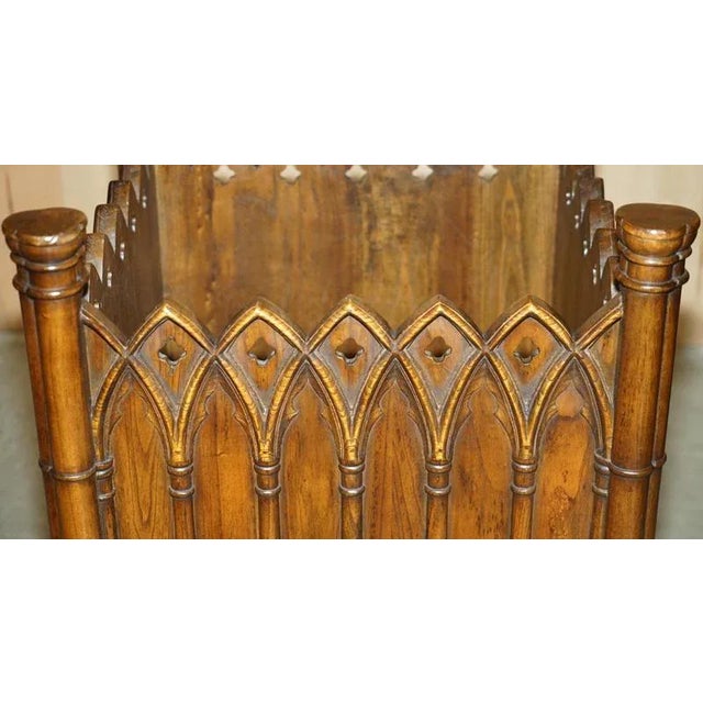Large Gothic Revival Hand Carved Wooden Planters, Set of 2 For Sale - Image 11 of 18
