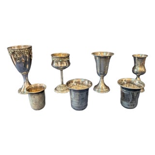 Early 20th Century Sterling Silver Kiddush Cups- Set of 7 For Sale