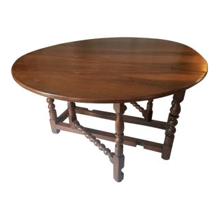 18th C. English Oak Tressel Gateleg Dining Table For Sale