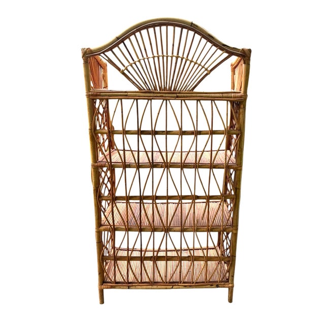 Wood Vintage Bamboo and Rattan Four Shelf Bookcase Etagere For Sale - Image 7 of 12