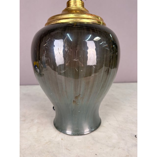 Dark brown and dark green original Fulper Pottery base Table Lamp with Brass sockets - two Edison bulb sockets. In working...