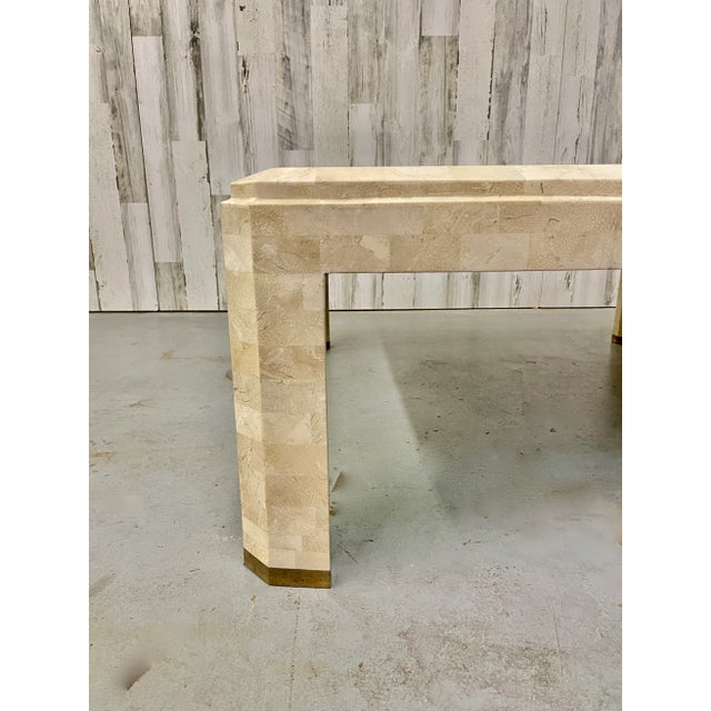 Modern Tessellated Stone With Brass Inlaid Coffee Table For Sale - Image 3 of 10