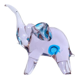 Murano Cenedese Vintage Sommerso Alexandrite Purple Blue Accents Italian Art Glass Elephant Figurine For Sale