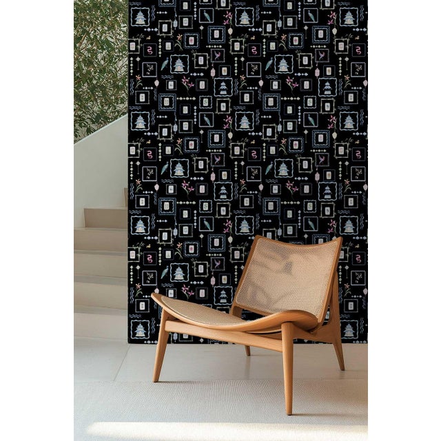 Mahjong Tile Grasscloth Wallpaper by House Party | Blank Black | 6 Yards For Sale In Charlotte - Image 6 of 9