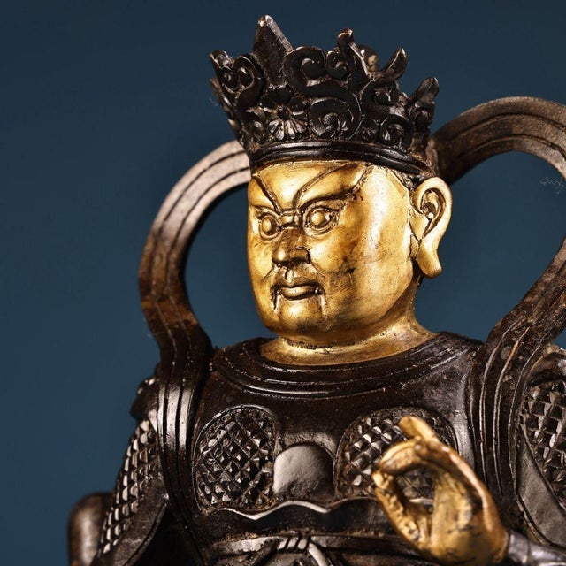 Gilt Bronze Guardian King Statue – Heavenly King Figure For Sale In Los Angeles - Image 6 of 10