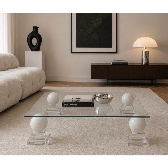 Hollywood Regency Coffee Table with Marble Spheres from Roche Bobois, 1980s For Sale - Image 3 of 4
