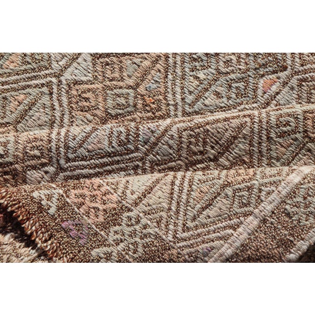 Vintage Turkish Kilim Rug With Allover Diamond Design in Taupe, Sage, and Clay For Sale - Image 10 of 11