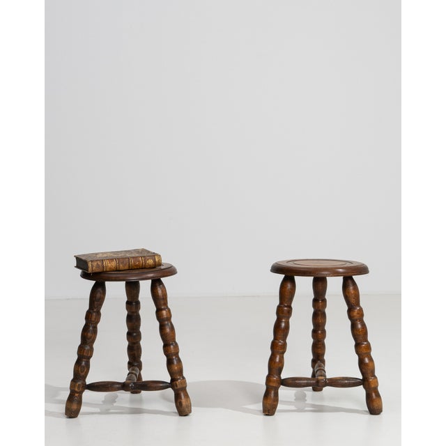 Brown 1970s Pair Of French Bobbin Stools For Sale - Image 8 of 11