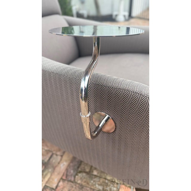 Fendi Casa Italian Lounge Chair With Chrome Swivel Cocktail Tray For Sale - Image 11 of 16