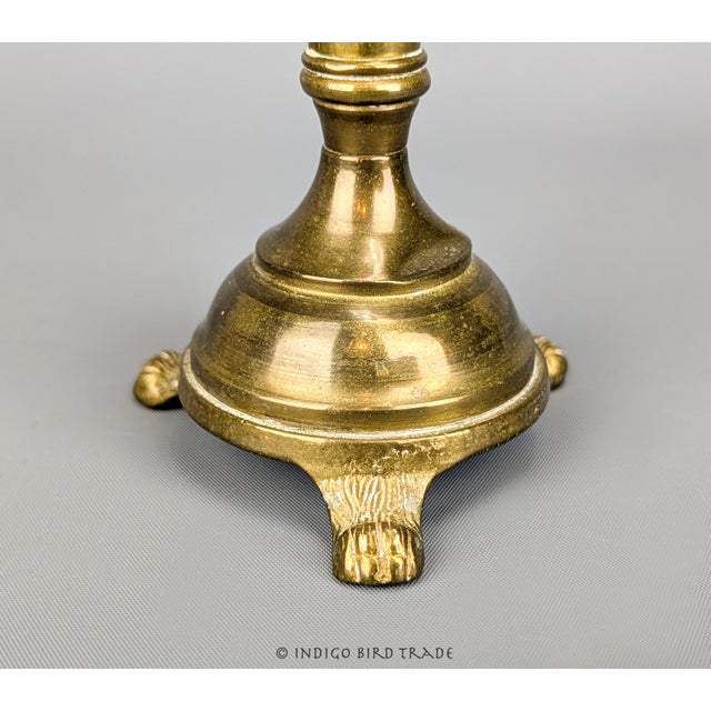 19th Century Antique French Brass Lion Feet Candlestick Holders - Set of 2 For Sale - Image 5 of 9