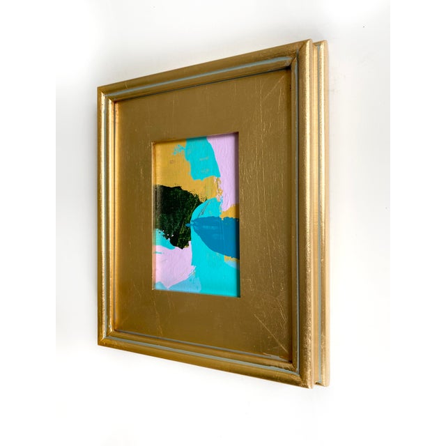 2020s Curated Set of 3 Framed Mini Paintings in Turquoise and Lavender by Jessalin Beutler For Sale - Image 5 of 7