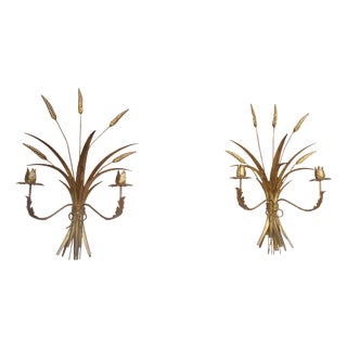 Vintage Gold-Plated Wall-Mounted Candleholders, 1970s, Set of 2 For Sale