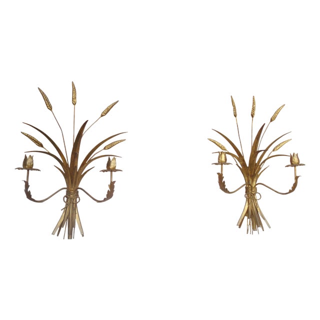Vintage Gold-Plated Wall-Mounted Candleholders, 1970s, Set of 2 For Sale