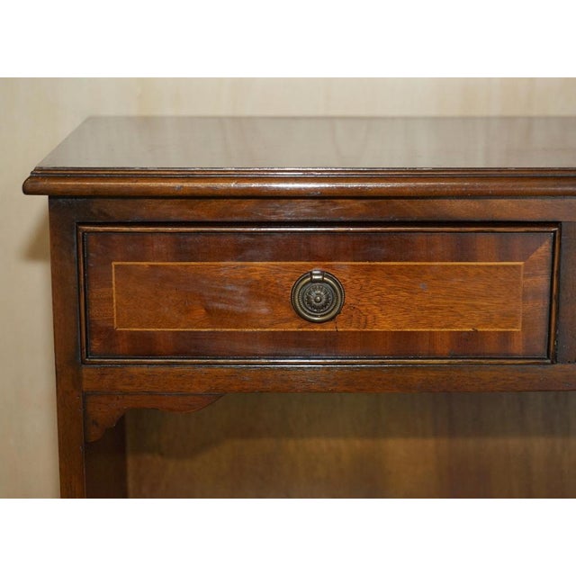 Hollywood Regency Small Vintage Flamed Mahogany Open Library Bookcase with Drawers from Bevan Funnell For Sale - Image 3 of 18