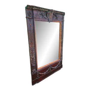 Vintage Monumental French Estate Pier Style Decorative Dark Faux Wood Finish Wall Floor Mirror