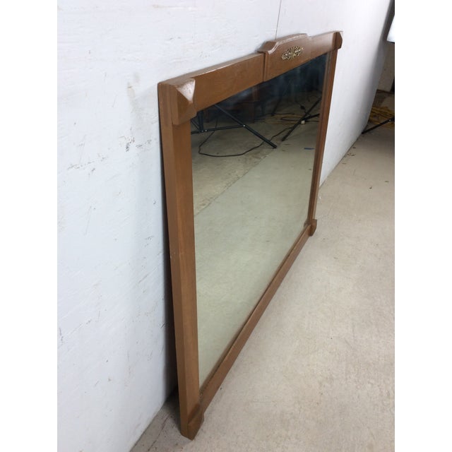 Mid Century Modern Long Rectangular Wall Mirror With Brass Accented Wood Frame For Sale - Image 9 of 15
