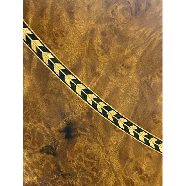 Regency-Style Burl Walnut & Ebony Pedestal Center Table With Marquetry Inlay - Refinished For Sale - Image 4 of 10