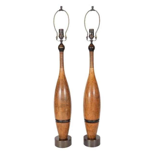Vintage 1950s Retrofitted Juggling Pin Lamps - a Pair For Sale - Image 12 of 12