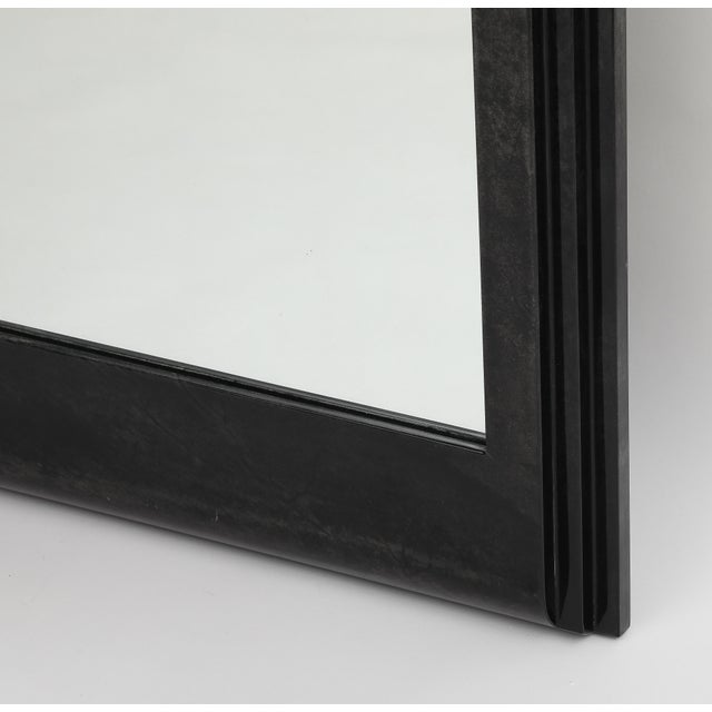 Karl Springer Style Black Goat Skin Wall Mirror With Gold Leaf Accents For Sale - Image 12 of 16