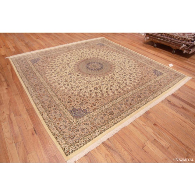 Gorgeous Luxurious Light Ivory Fine Floral Silk Persian Gonbad Design Square Qum Rug, country of origin: Persian Rugs,...