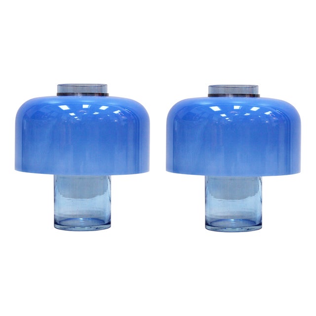 Mid-Century Modern Blue Table Lamps by Carlo Nason for Mazzega, Set of 2 For Sale