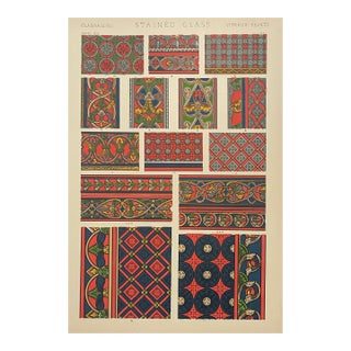Stained Glass Decorations From Grammar of Ornament Chromolithgraph by Owen Jones For Sale