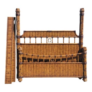 Vintage Solid Wood Bamboo Tall Post Pagoda Style King Size Regency Bed Frame For Sale