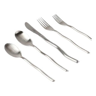 Matte Silver Squiggle 5-Piece Flatware Set, Service for One For Sale